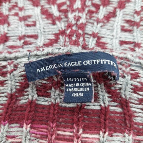 American Eagle Womens Sweater Size Medium Gray Aztec Print Hooded V-Neck - Picture 3 of 9